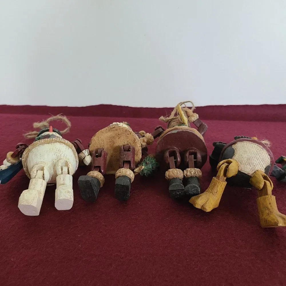 Vintage Country Christmas Jointed Resin Woodlook Ornaments Folk Art Rustic